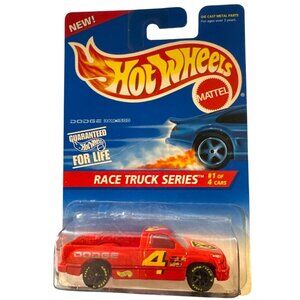 Die Cast Hot Wheels Dodge Ram 1500 Race Truck Series 1/4 Red Yellow 15208 Vintag